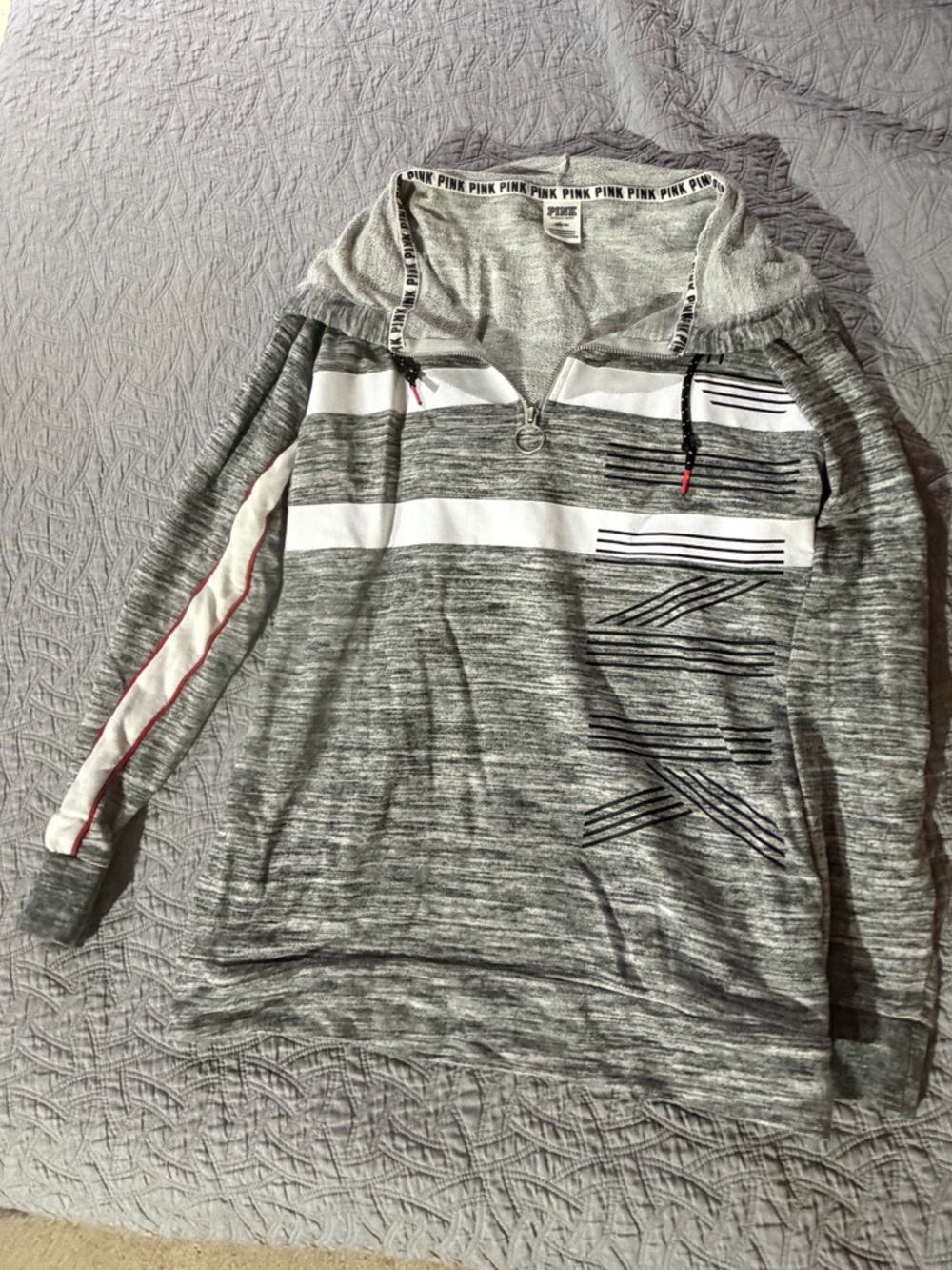 Victoria's Secret PINK Grey Hoodie with Black Logo Tape
